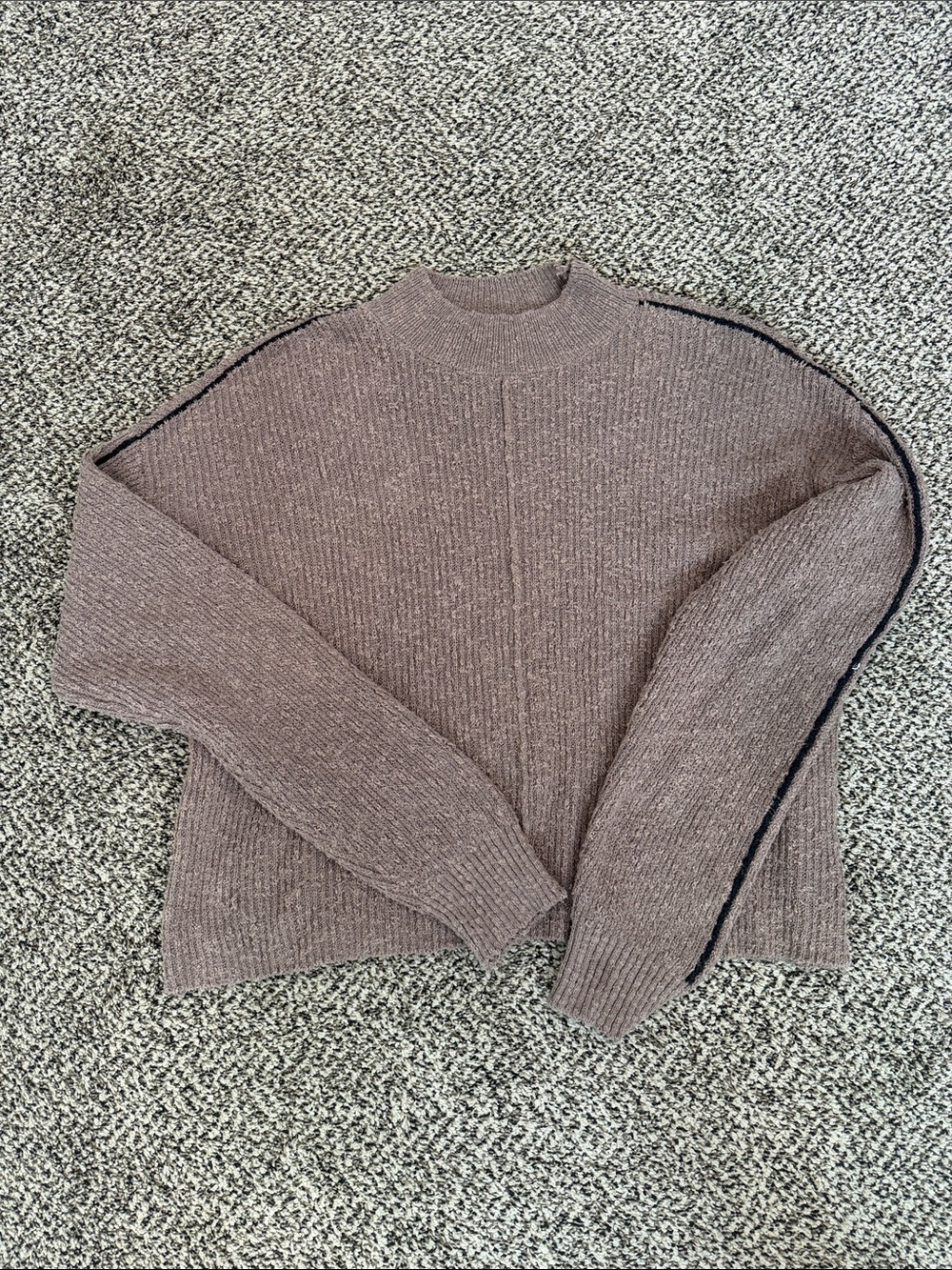 Cozy Women's Taupe Knit Sweater with Contrast Stripe